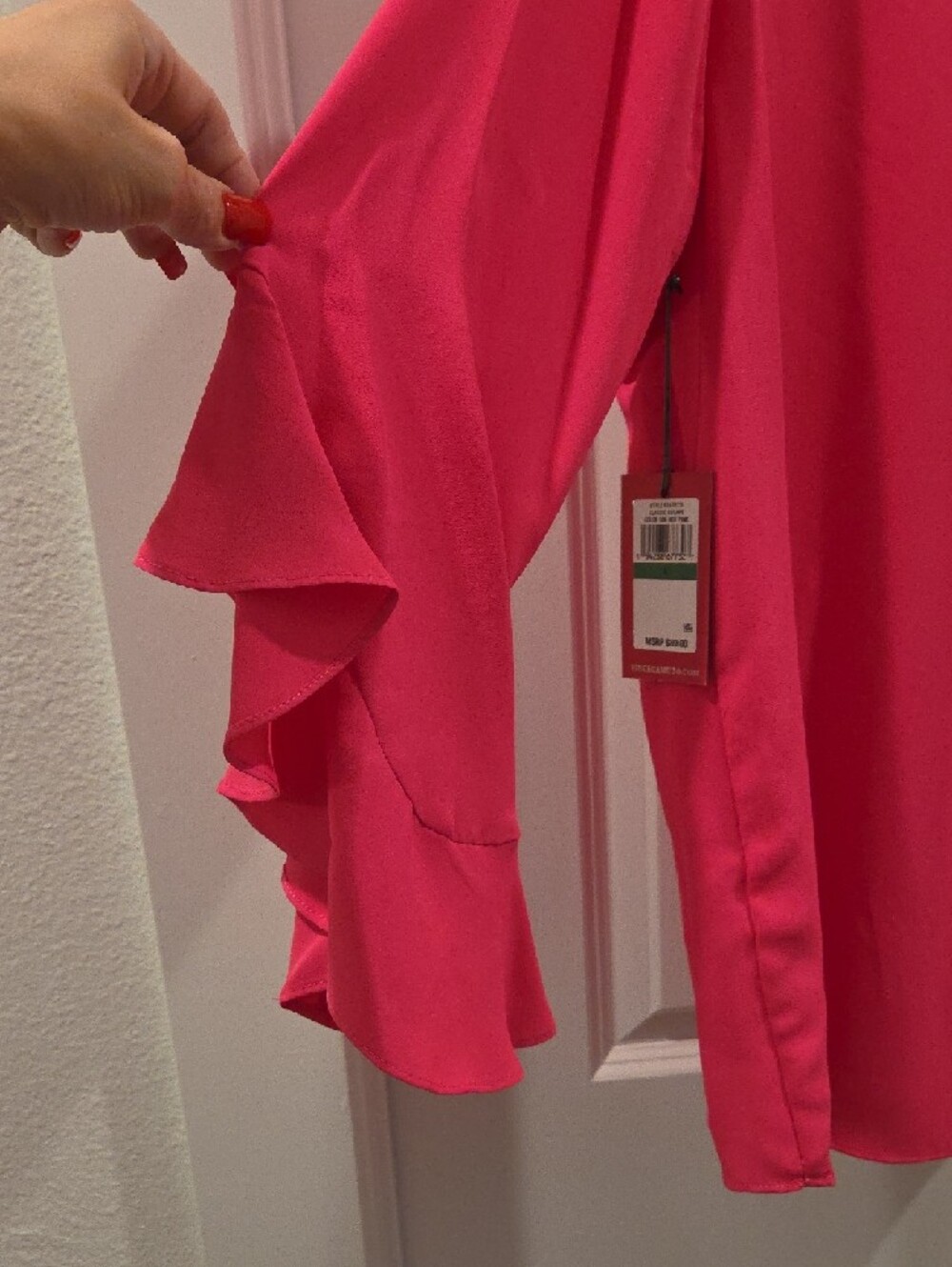 Vince Camuto Vibrant Pink V-Neck Ruffle Sleeve Blouse - Picture 4 of 4